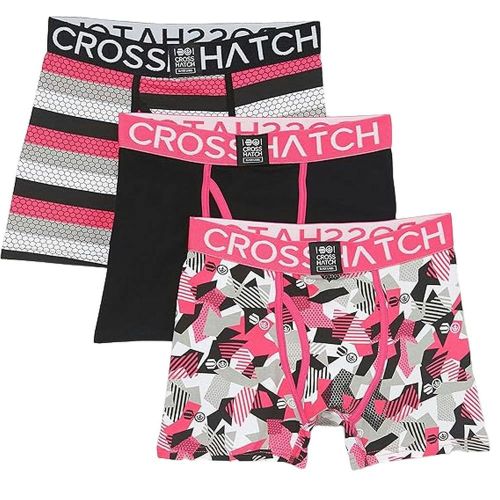 Crosshatch Mens Crystaline Boxer Shorts Pack - Fuchsia/Black/Grey - - Fuchsia/Black/Grey - 95% Cotton/5% Elastane