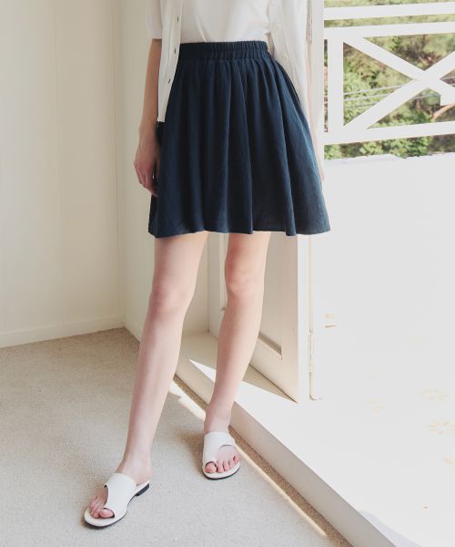 zerostreet 여성 Linen banding short pants skirt / Navy 