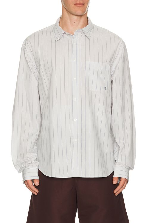 Vowels Long Sleeve Striped Button Down Shirt in Grey - Grey. 1 also