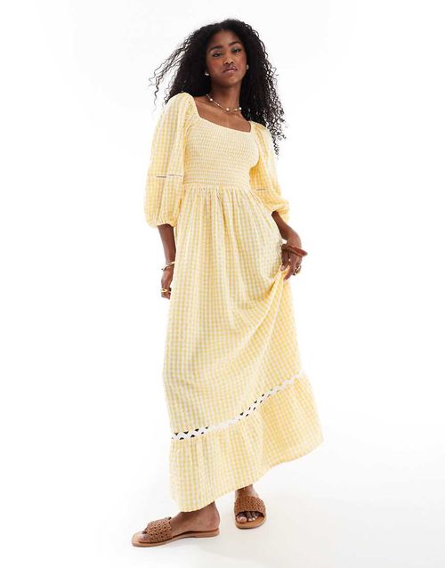 accessorize beach dress Accessorize | Accessorize puff sleeve gingham maxi beach dress in orange