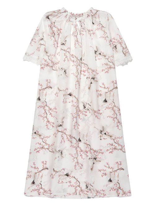 Antonia bird-print silk nightdress - White