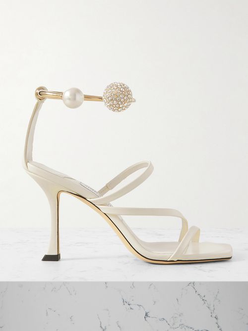 Ottilia 90 Crystal And Faux Pearl-embellished Leather Sandals - White