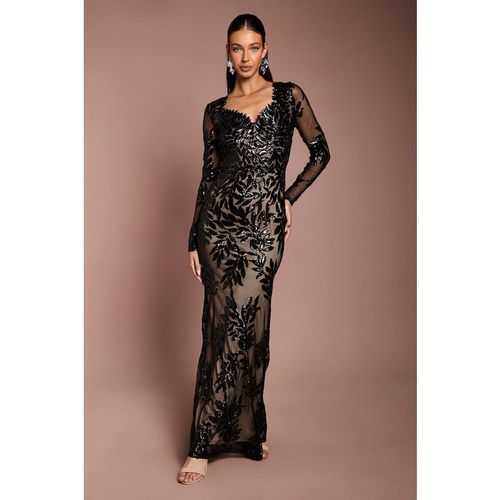 Coast Women's Long Sleeve Floral Sequin Maxi Dress in Black