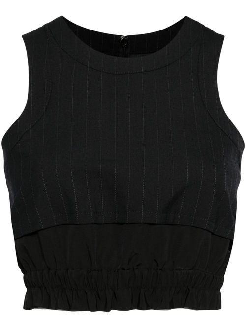 Pinstripe-pattern sleeveless crop top - Black