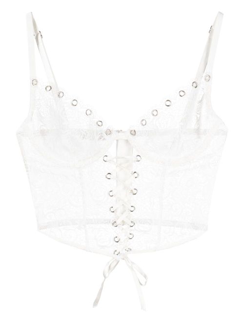 Eyelet-embellished lace bustier top - White