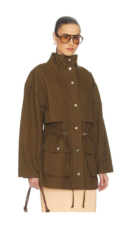 Helsa Garment Washed Utility Jacket in Army Green. L also in M, S, XL