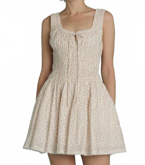 Eyelet Trim Floral Mini Dress In Ivory