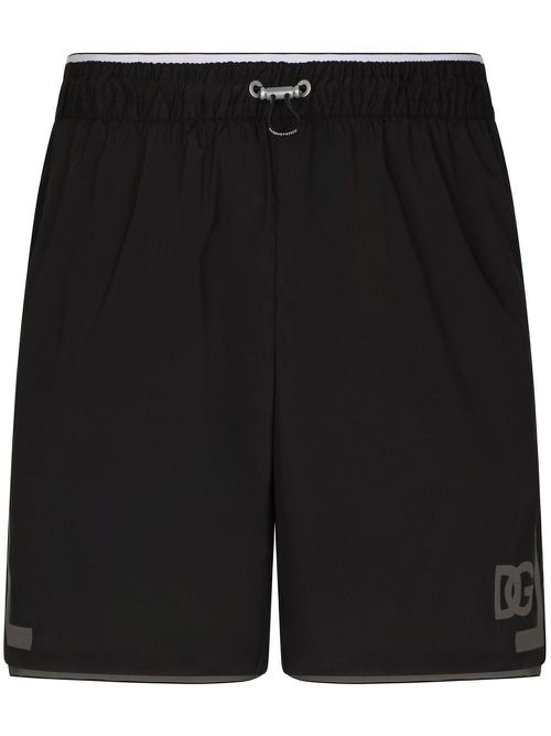 Thigh-length monogram-print swim shorts - Black