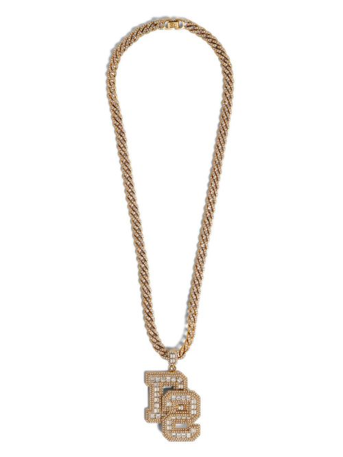 Logo-pendant crystal-embellished necklace - Gold