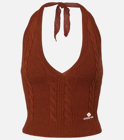 Cable-knit halterneck wool top