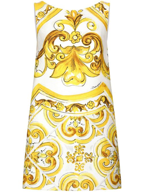 Majolica-print silk minidress - Yellow