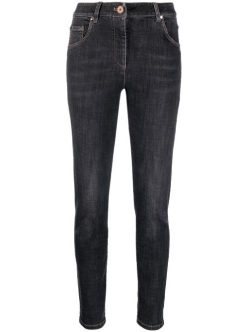 Patch detail high-waisted jeans