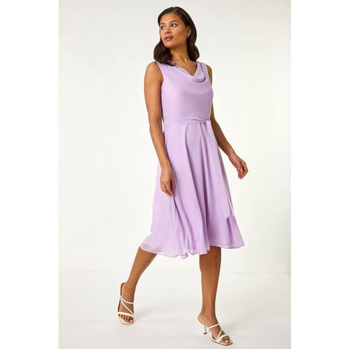 Roman Women's Cowl Neck Tie Waist Dress in Lilac