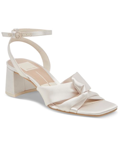 Women's Brenna Satin Twist Two-Piece Block-Heel Sandals - Ivory Satin