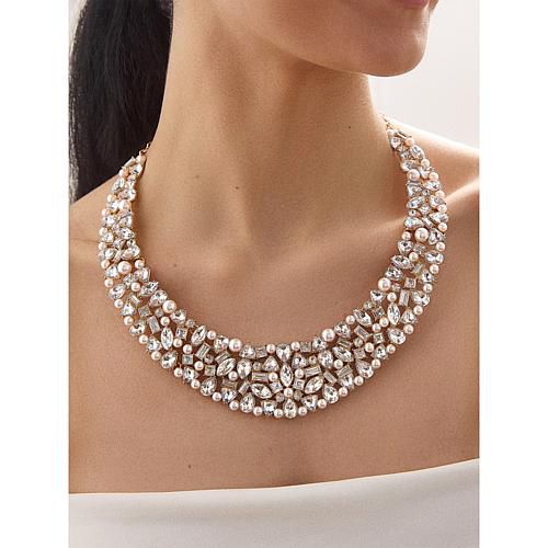 Goldtone Clear Stone Cluster Statement Choker Necklace