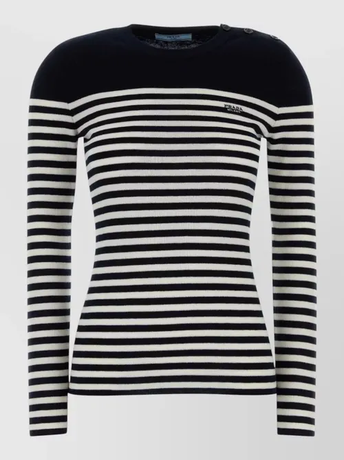 Prada - wool sweater striped crew neck button