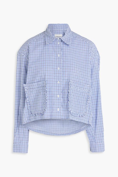 Cropped checked cotton shirt - Blue - FR 40