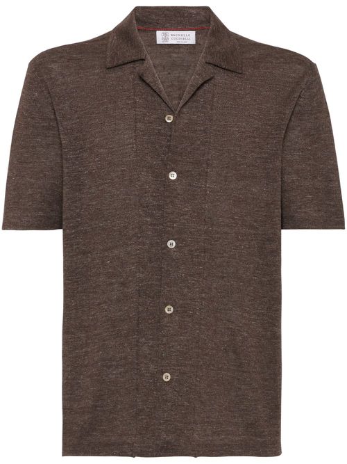 Short-sleeve knitted shirt - Brown