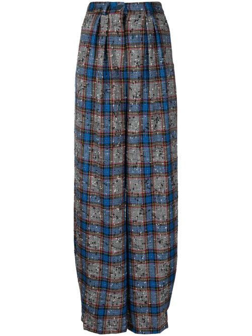 Checkered bouclé wide-leg trousers - Grey