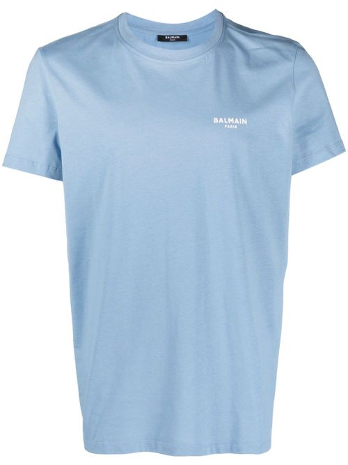 Logo-flocked cotton T-shirt - Blue