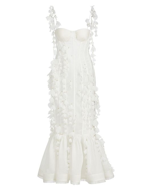 Women's Petal Appliqué Linen-Silk Corset Gown - Natural