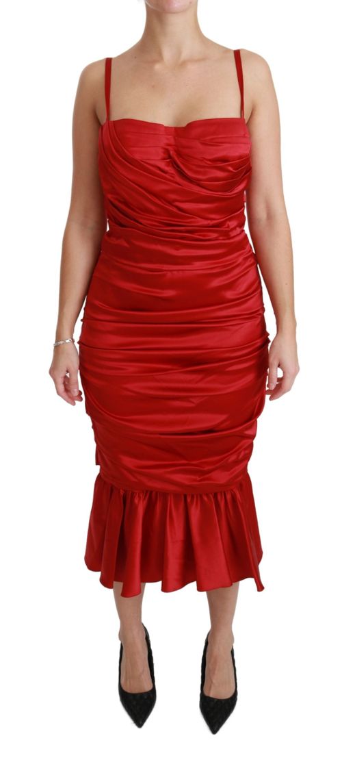 Ruched Silk Mermaid Dress — Red