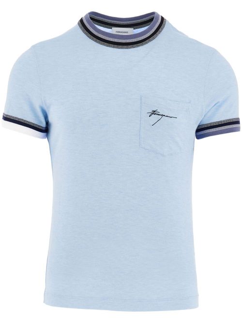 Stripe-tipping jersey T-shirt - Blue