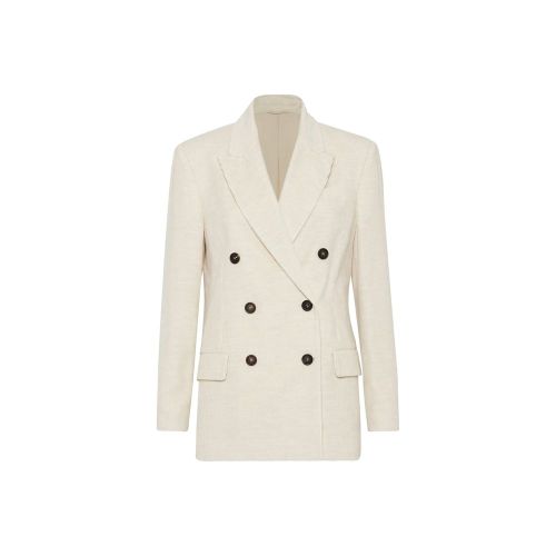 Double-Breasted Cotton-Viscose Blazer — White