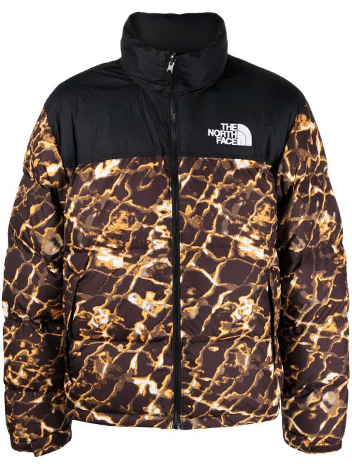 Abstract-pattern print padded-design jacket - Black