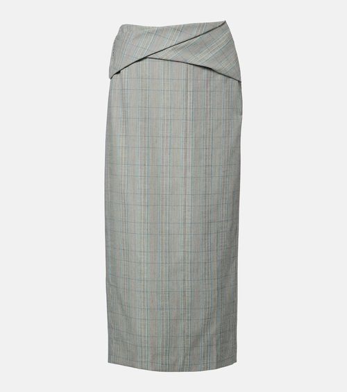 Checked virgin wool midi skirt