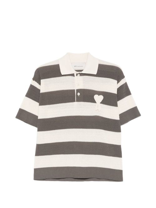 Ami Paris Ami De Coeur Striped Cotton Knit Polo Shirt