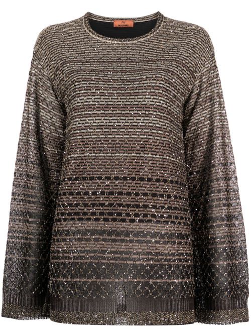 Sequin-embellished striped jumper - Black