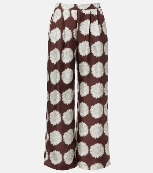 Isola floral silk twill wide-leg pants