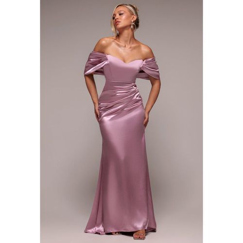 Goddiva Off Shoulder Satin Maxi With V Neck - Rosepink