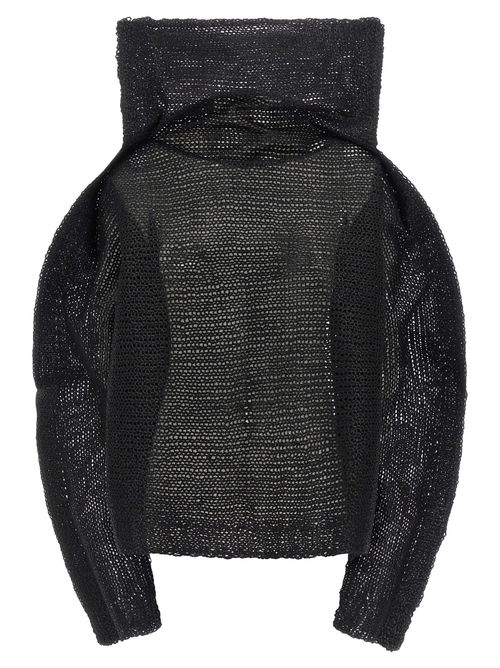 Wool-Blend Mesh Knit Sweater — Black