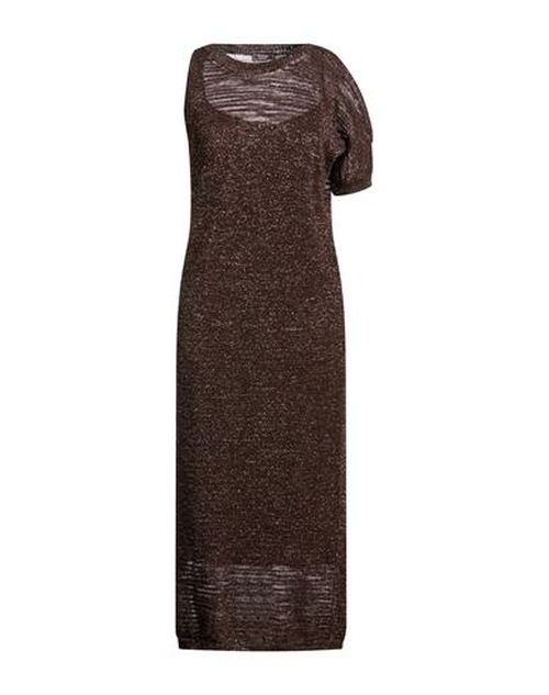 Woman Midi dress Chocolate brown Size 6 Linen, Polyester, Metallic fiber, Cotton, Polyamide