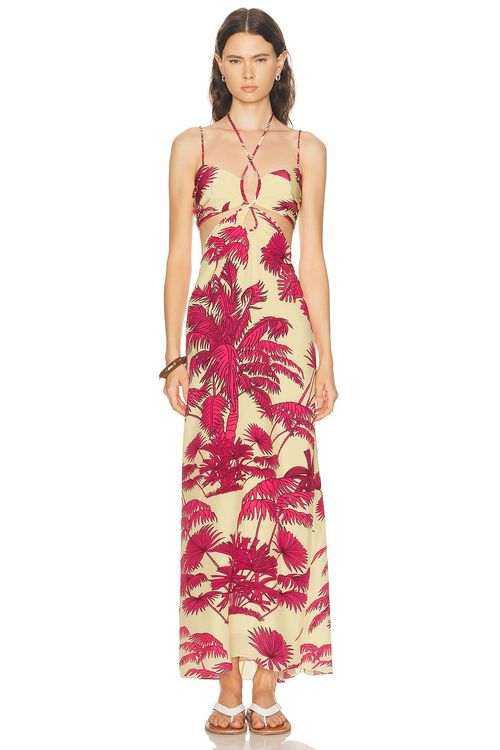 Johanna Ortiz Andalusian Rhythms Ankle Dress in Ecru & Pink - Cream,Pink. 0 also