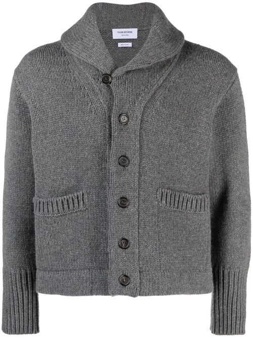 Shawl-collar knit cardigan - Grey