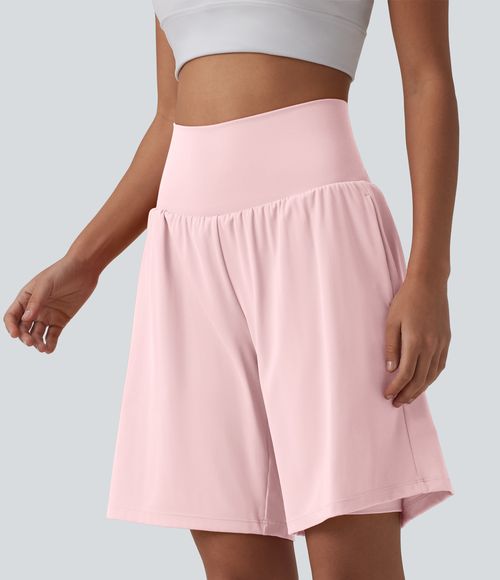 "SoftlyZero™ Airy Super High Waisted 2-in-1 Cool Touch Yoga Shorts 9"" with Pockets Gym Short - Primrose Pink