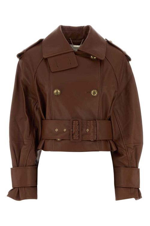 Leather Trench Coat — Brown