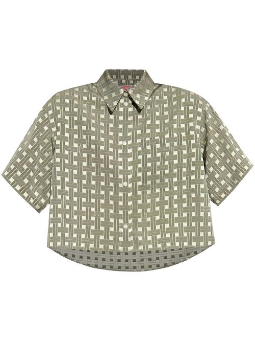 Weave geometric-print cropped shirt - Grey