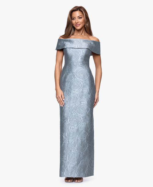 Petite Off-The-Shoulder Sheath Gown - Slate