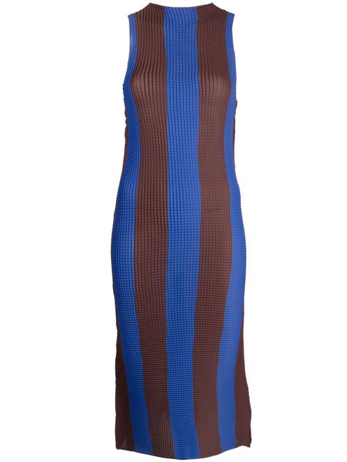 Pleated striped midi dress - Blue