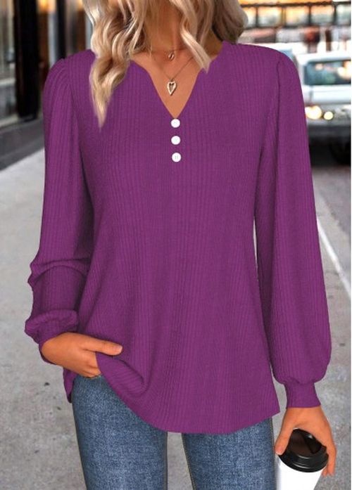 Modlily Purple Split Long Sleeve T Shirt