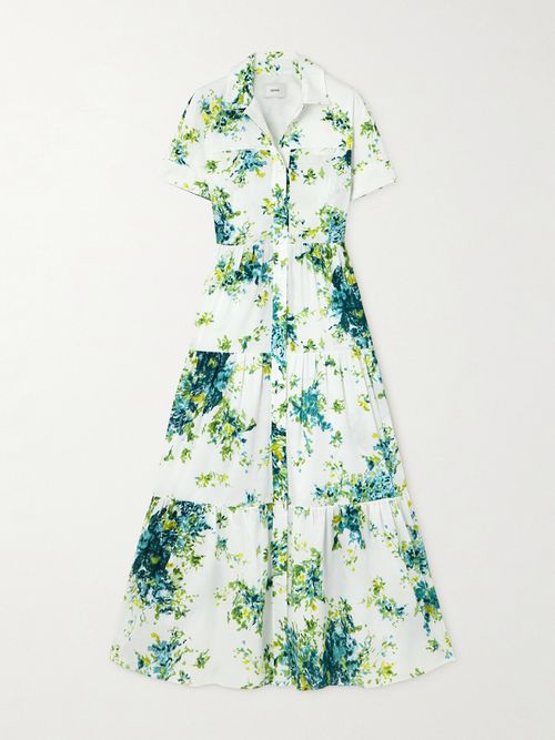 Tiered Floral-print Cotton-poplin Maxi Dress - White