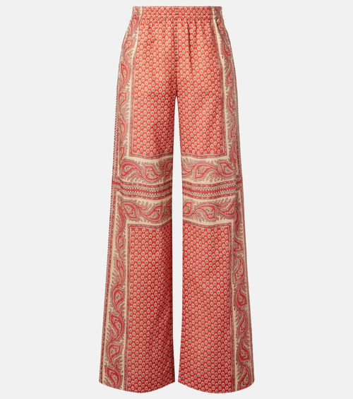 Patterned cotton wide-leg pants