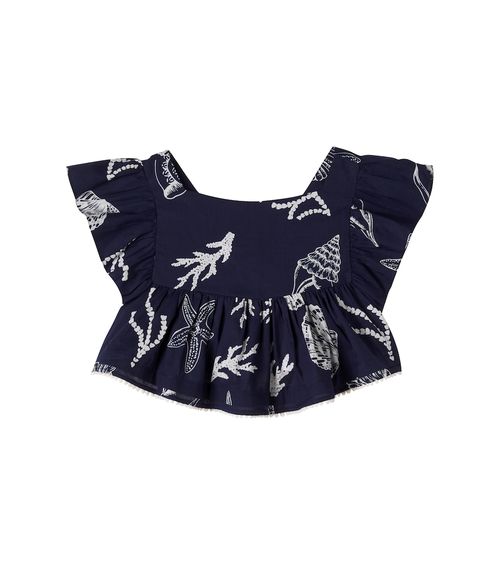 Cycas printed ruffled cotton top