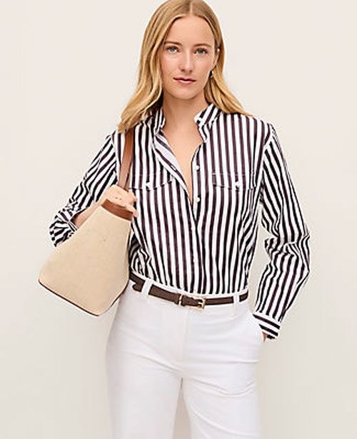 Ann Taylor Striped Oversized Pocket Shirt