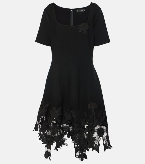 Lace-trimmed knitted minidress