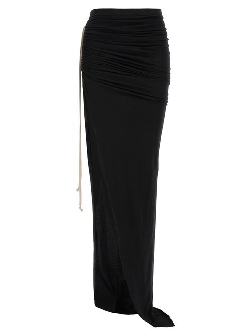 Side-Split Drawstring Cotton Gauze Skirt — Black